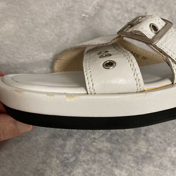 Celine Paris Low Wedge Slide Sandal With Crisscross Straps in White Leather. - Picture 8 of 11